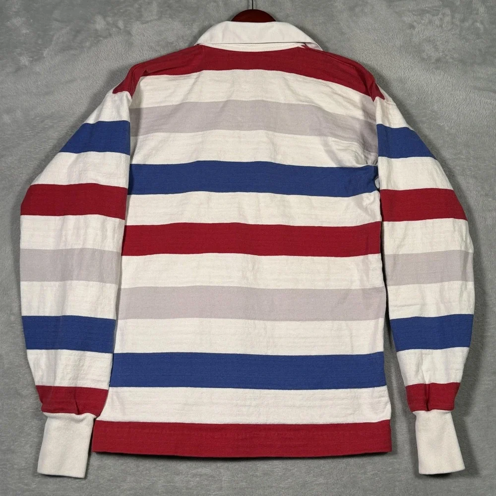 Vintage Lands' End Authentic Rugby Shirt Mens Large Red Blue Stripe Made USA 90s - Picture 7 of 8
